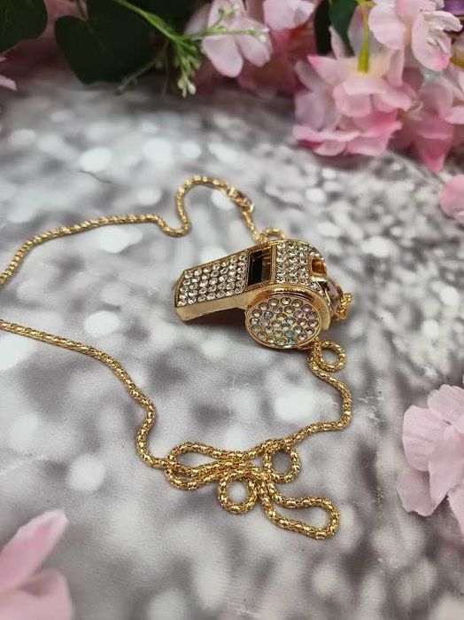 Naszyjnik/gwizdek 3w1 w kolorze żółtym, cyrkonie, Noname