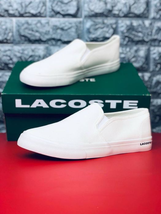 Мокасины мужские Lacoste/белые слипоны лакоста/макасы на лето мужские