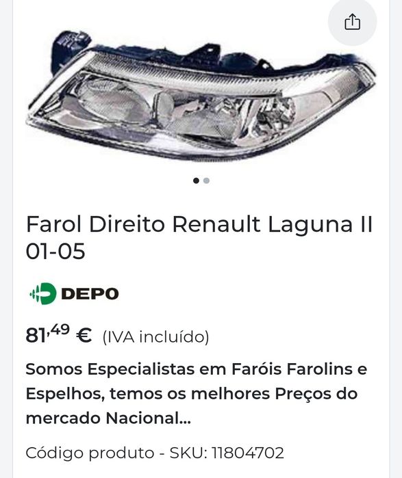 Faróis frente Renault Laguna ll