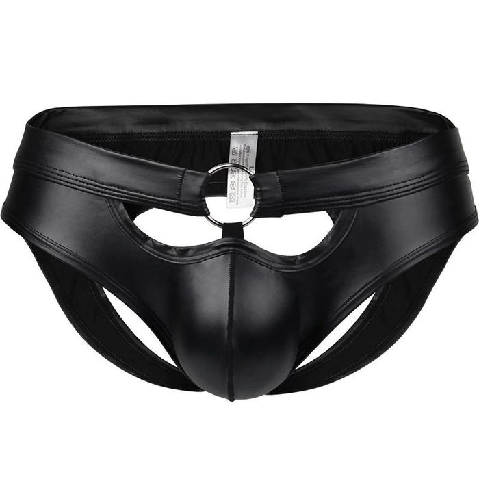 Męskie erotyczne jockstrapy z ekoskóry, ozdobny ring - XL