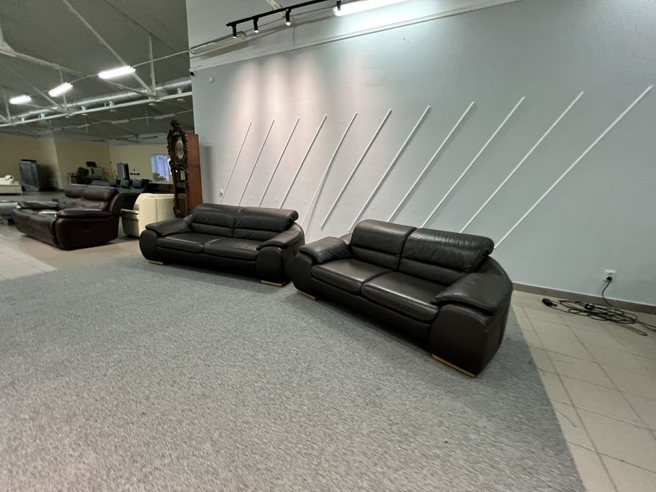 Шкіряний диван трійка двійка коричневий нерозкладний