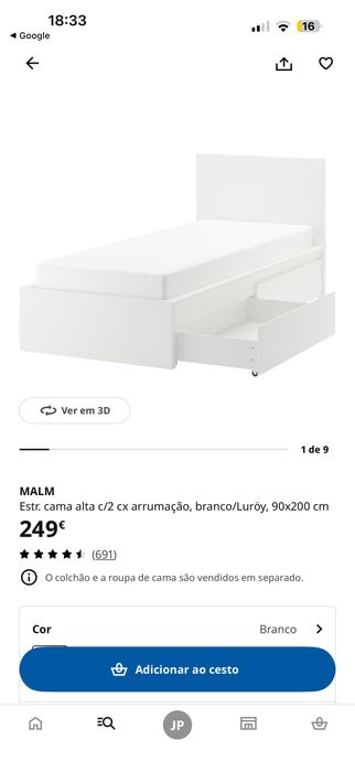 Vendo cama IKEA 90*200 semi nova