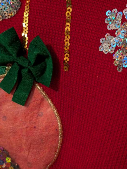 Sweter świąteczny United States Sweaters M cekiny choinka żyrafa