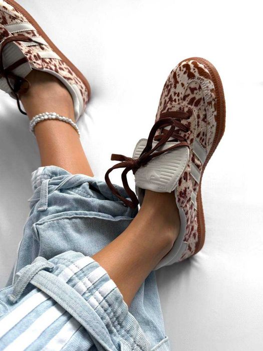 Женские кроссовки Adidas Samba LT Cow Print Brown White 36-41 Хит! Топ