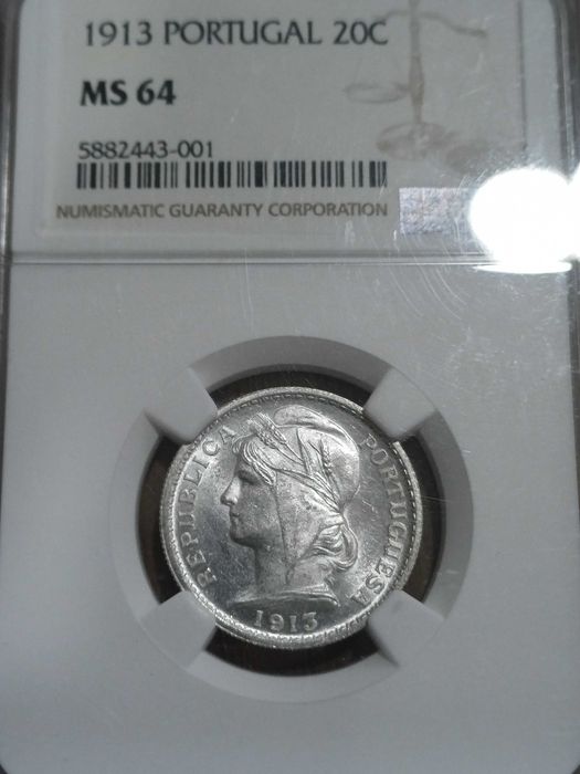 Moeda 20 centavos 1913 MS64 NGC