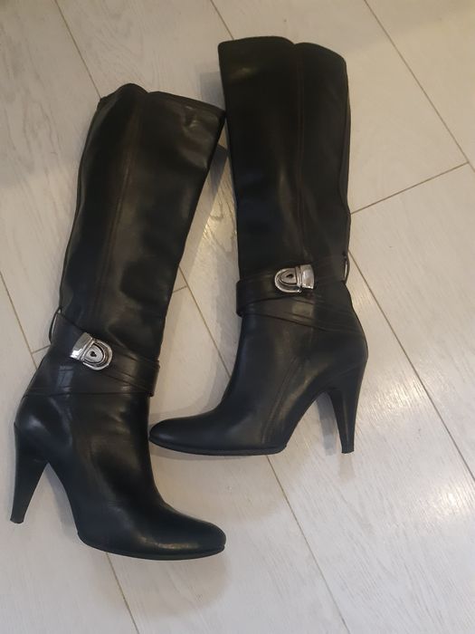 Kozaki na obcasie. Skóra,  Brąz. 38. Made in Italy