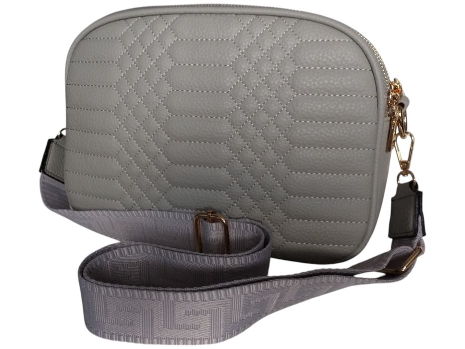 Torebka Damska Pikowana, Mała Listonoszka Na Ramię Szara, Miejski