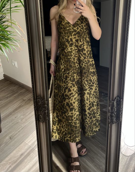 Sukienka ZARA lato wakacje wzory bawełna panterka dekolt