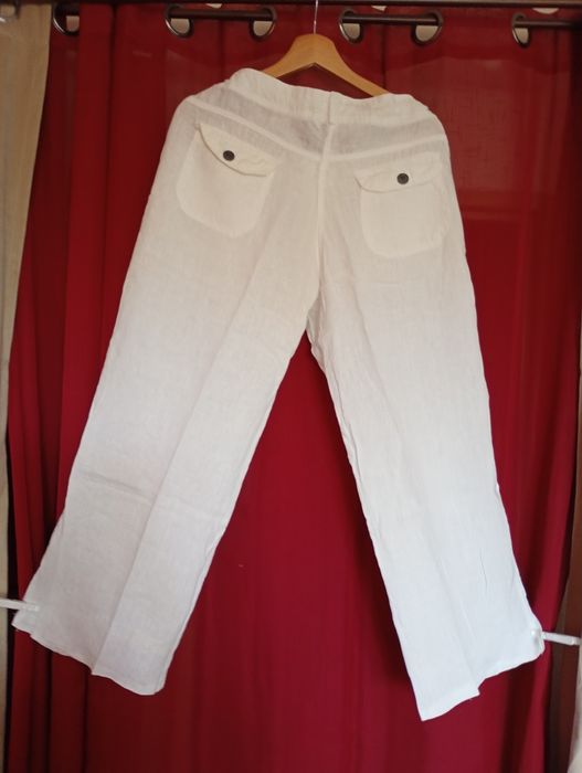 Spodnie Lniane białe 100% len, wakacje,lato, upał róż.42