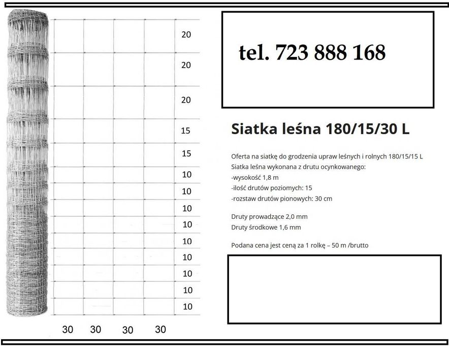 Siatka leśna mocna wysoka 50mb 1,8m 180/15/30 ogrodzenie leśne słupki