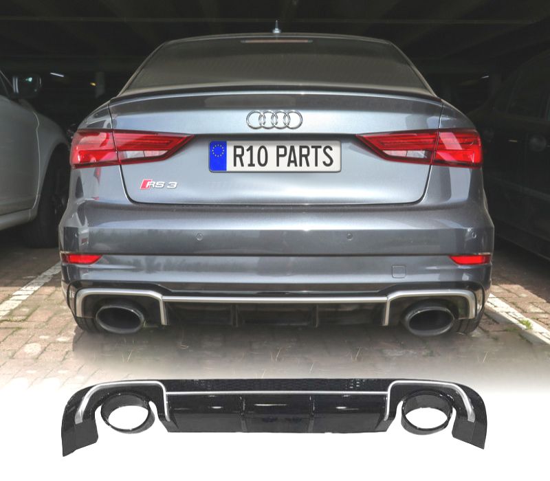 DIFUSOR TRASEIRO AUDI A3 8V SEDAN 13-15 LOOK RS3 + PONTEIRA DE ESCAPE