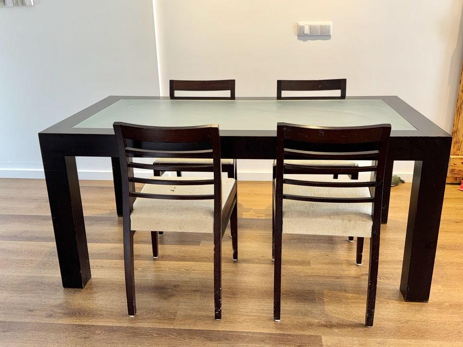 Mesa de Madeira Maciça Tampo em Vidro