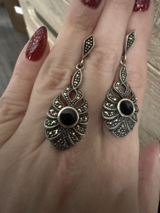 Сережки срібло, серги серебро, онікс, кулон, підвіска