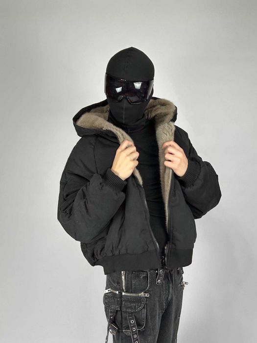 Бомбер двосторонній чорний с хутром дутый куртка курточка мех MA-1