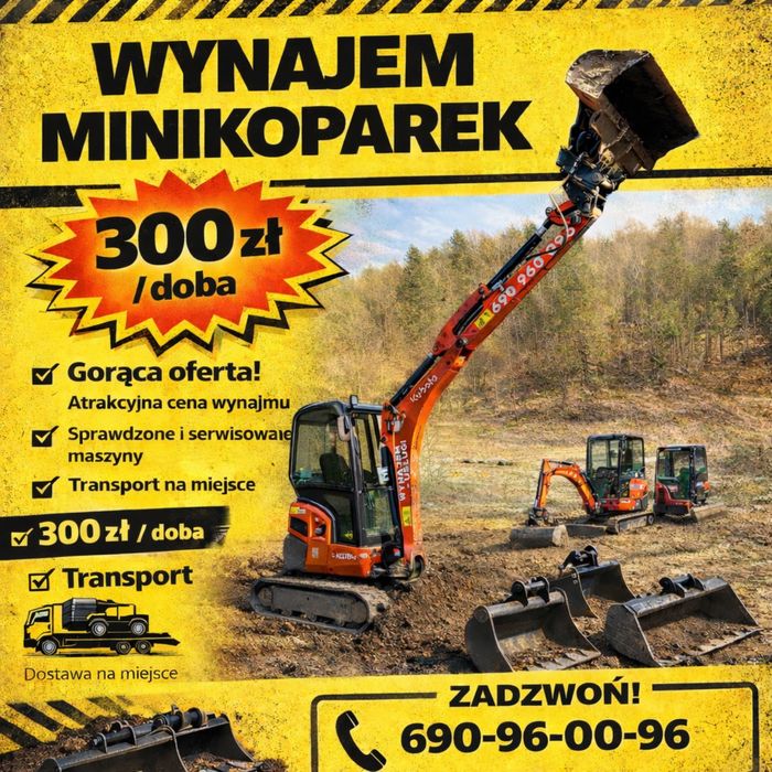 Tanio wynajem wypożyczalnia minikoparki minikoparka koparka koparki transport