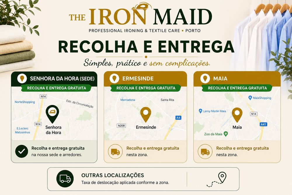 Passar a ferro/Engomar | Serviço ao Kg + Packs | Recolha e Entrega gratuita