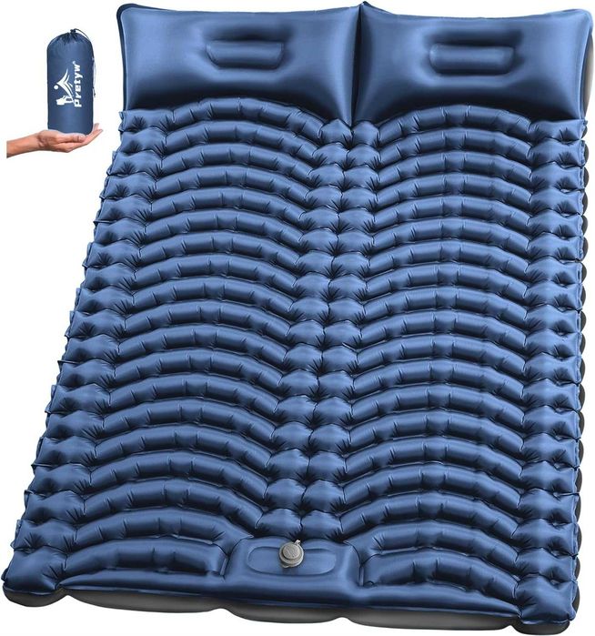 Colchão inflável duplo para camping - Colchão de ar ultraleve com travesseiros, bomba de pé embutida, colchão inflável compacto e portátil para 2 p