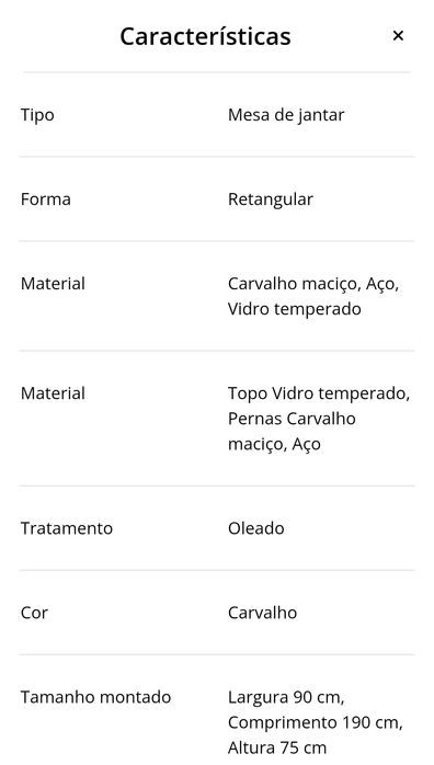 Mesa vidro rectangular