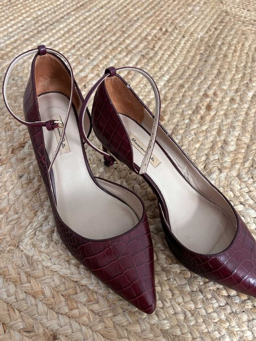Szpilki Massimo Dutti bordowe, skóra croco, rozmiar 39 — z wadą