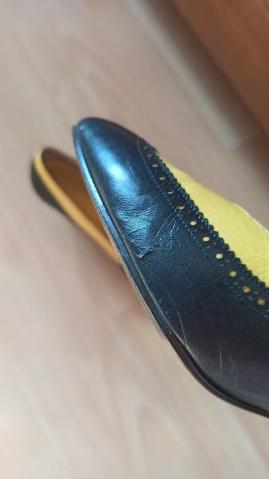 Czółenka skóra czarno-żółte