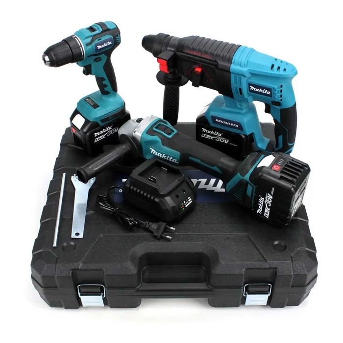 Акумуляторний набір інструментів 3в1 Makita 48V: перфоратор, шурупокрут, болгарка + 2 АКБ по 6.0Ah