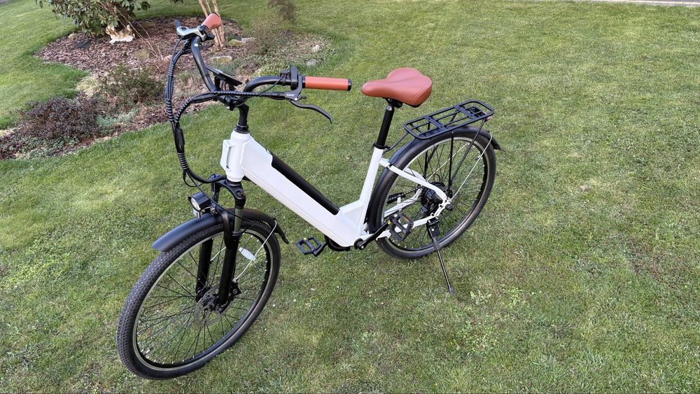Rower Elektryczny E-Bike Biały | Bateria 15Ah (Zasięg 80km) | Skóra, LED  kola 27,5’
