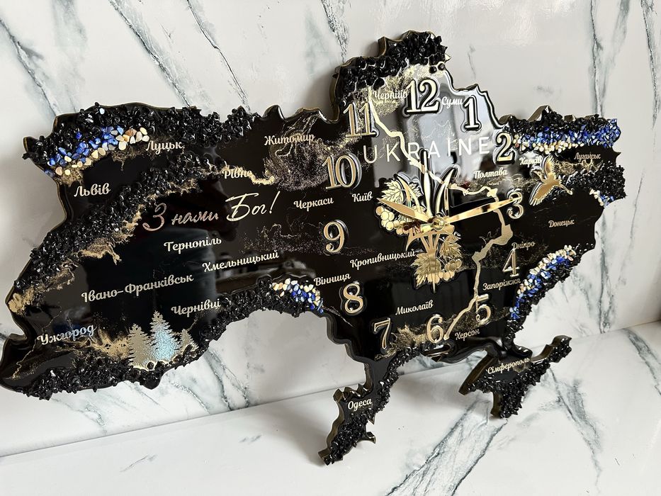 Годинник карта України 100см. , ідея для подарунку, часы из смолы
