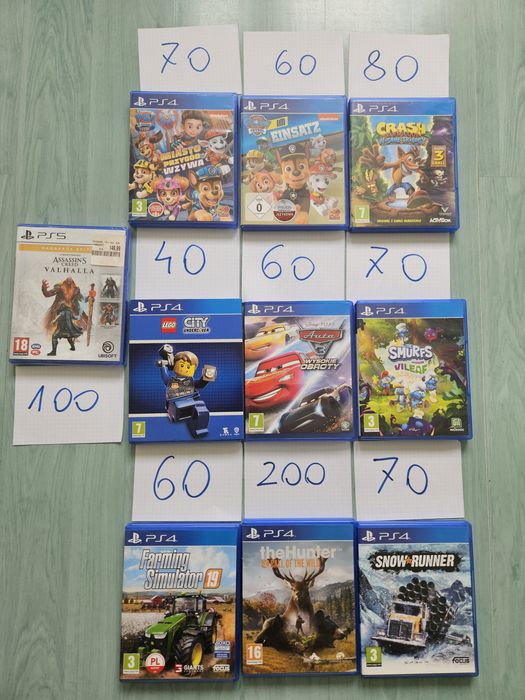 Gry ps4. Ps5. Psi patrol, crash, smerfy, lego, auta, farming simulator