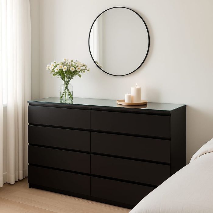 Cómodas malm ikea e vidro no topo