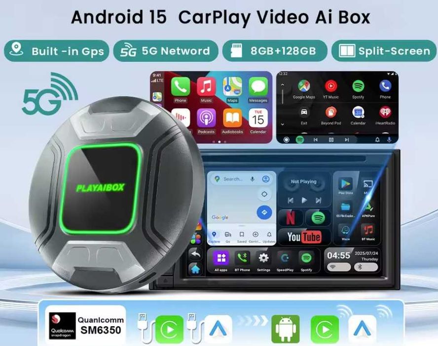 AI Box Carplay Android Auto QM6350 8GB+128GB, 5G