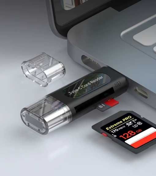 Praktyczny czytnik dla kart pamięci SD micro TF na złącze USB i USB-C