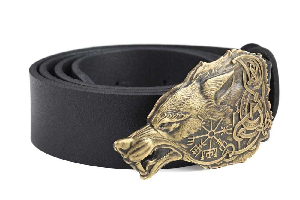 Ремінь чоловічий з пряжкою Фенрір bb30 Мужской ремень ручной работы