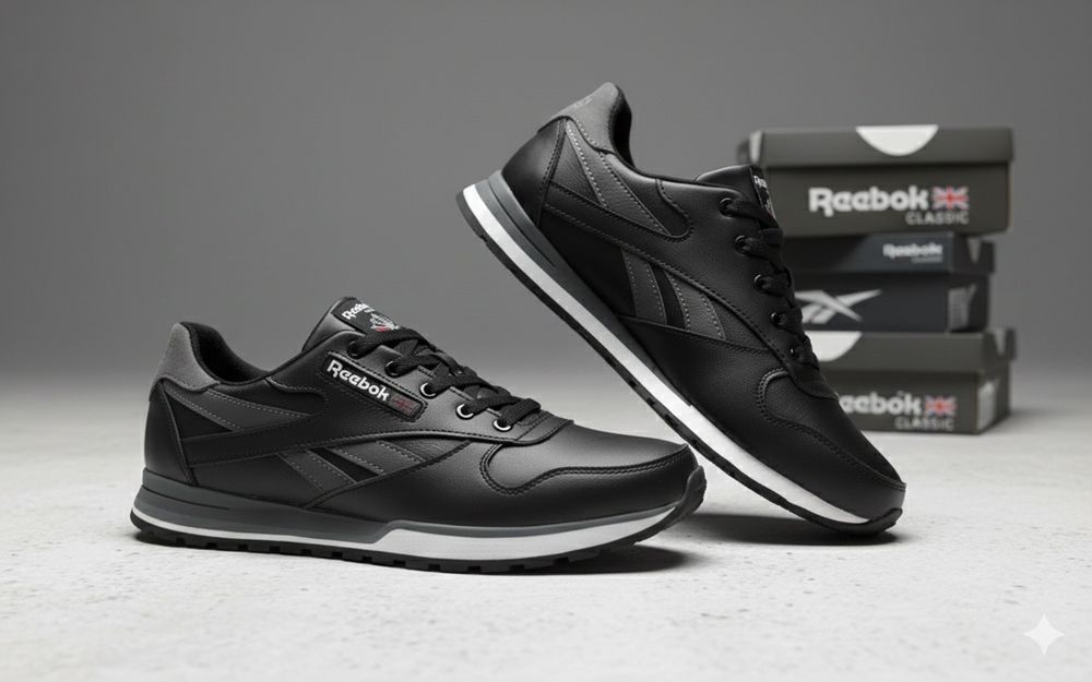 Reebok шкіряні чоловічі кросівки красівки чорні шкіра кроссовки кожа