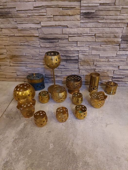 Mosiężny świecznik, lampion, osłonka ciekawy okaz