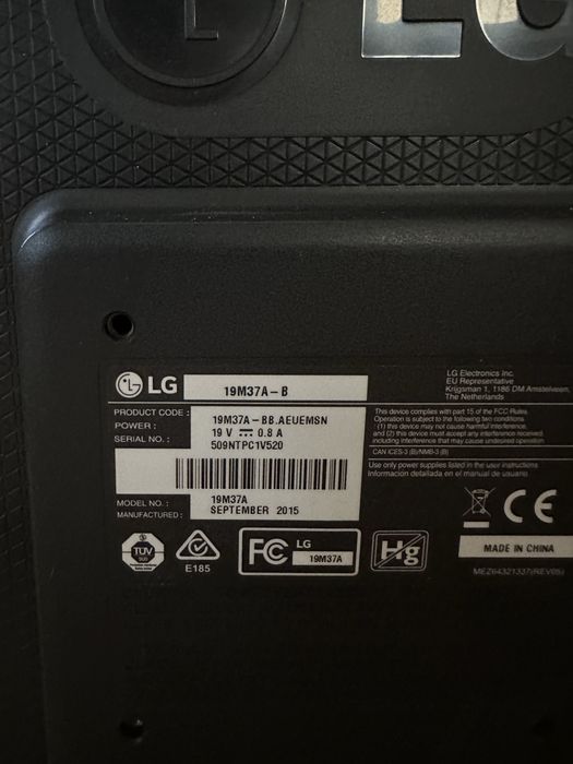 Monitor LG 19” LED (19M37A) com suporte, cabo VGA e transformador
