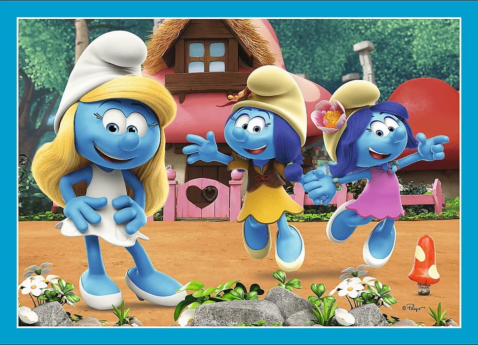 Puzzle 4w1 4+ SMERFY - Wioska Smerfów | SMURFS Dla 4-latków