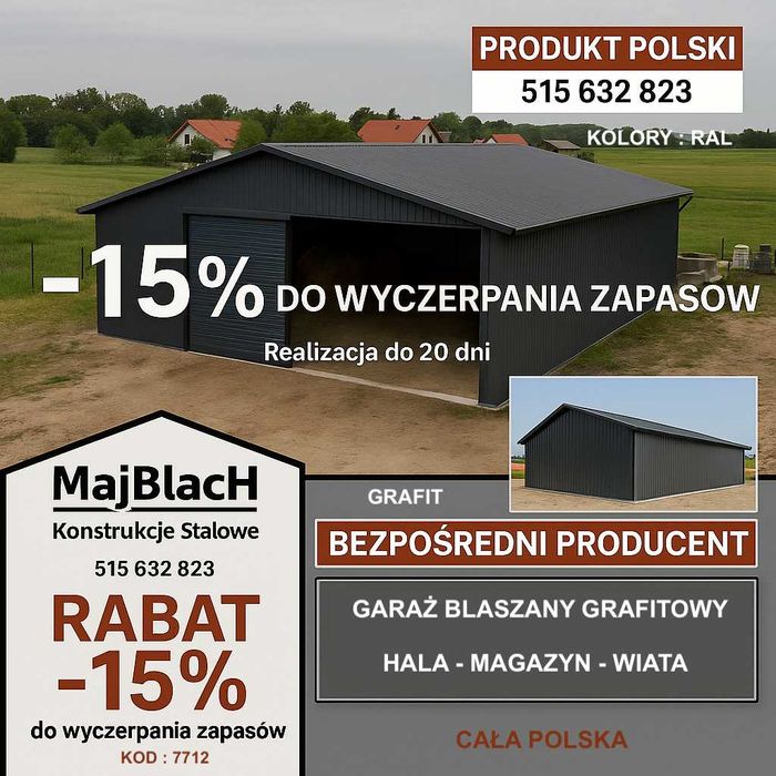 Garaż Blaszany Ocynkowany - Wiata - Hala - Magazyn -Garaże – Maj-Blach