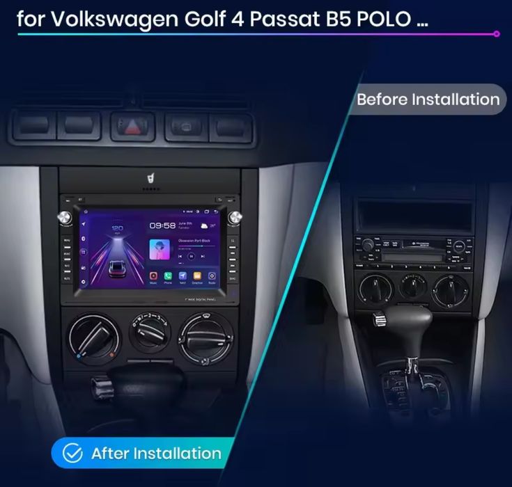 Rádio 7" Android Auto e Carplay VW Golf 4 Passat B5 Polo 2/64GB GPS