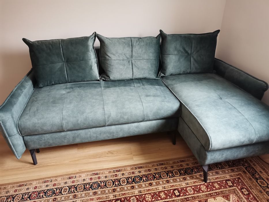 Narożnik z funkcją spania 2 pojemnikami zielony