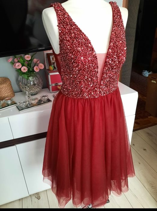 Sukienka Mascara tiulowa zdobiona,  burgund, 42-44,"wesele,  bal,