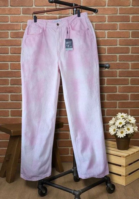 Розовые джинсы мом с эффектом варки Primark высокая посадка р. L/XL