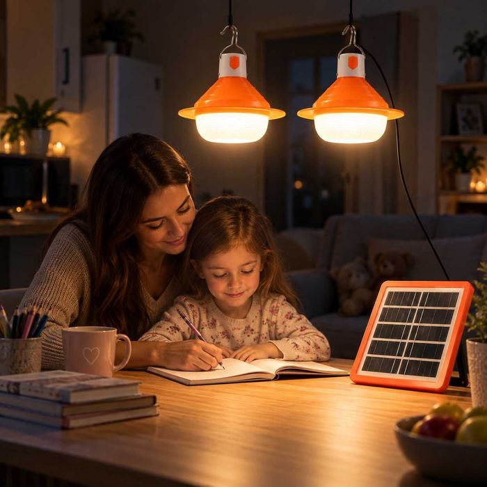 Комплект сонячного освітлення 2 LED лампи з панеллю 3000 лм IP66 автономне світло для дому дачі кемпінгу гаража блекауту без електрики