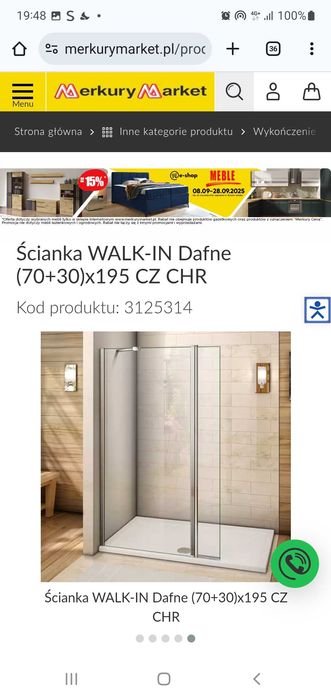 Kabina prysznicowa/ścianka walk in