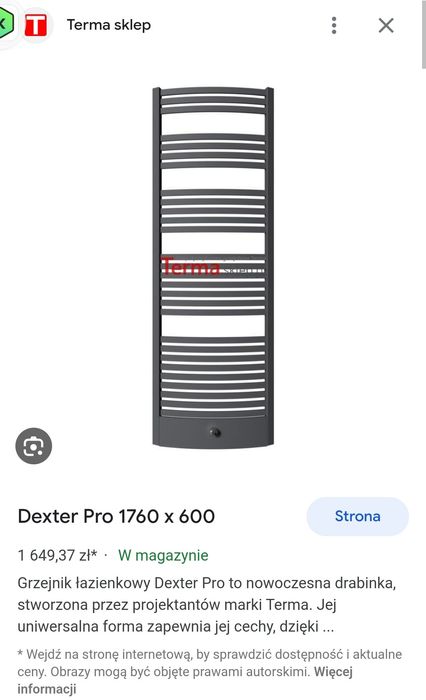 Grzejnik pionowy łazienkowy Terma Dexter Pro 1760x600 Metalic Black