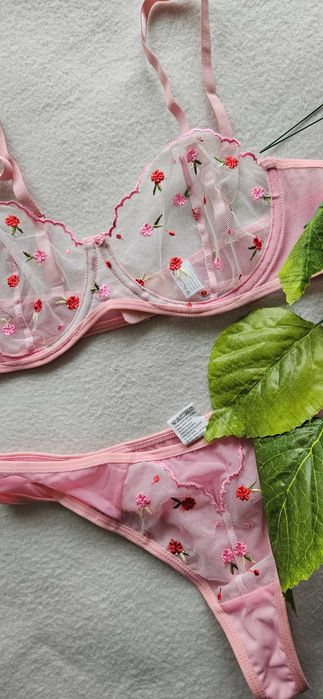 L 40 różowy seksowny komplet bielizny stanik stringi majtki biustonosz