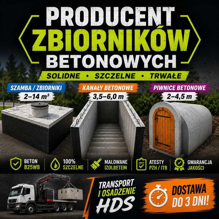KANAŁ do garażu warsztatu Szamba betonowe i zbiorniki na wodę 2–14 m3 kanały piwnice