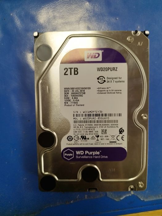 WD Purple 2TB WD20PURZ 3.5" - 100% / 100% DOSKONAŁY - do monitoringu / NAS / PC