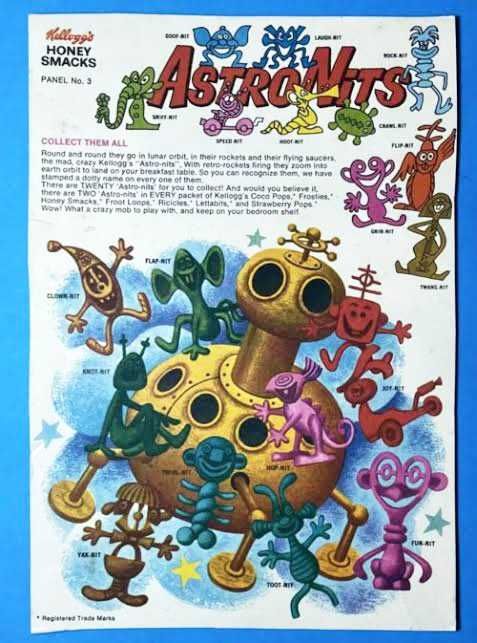Antiga Coleção ~ ” ASTRO-NITS ” ~ 11 Monocromáticos Brinde cereais Kellogg´s ~ Anos 70.