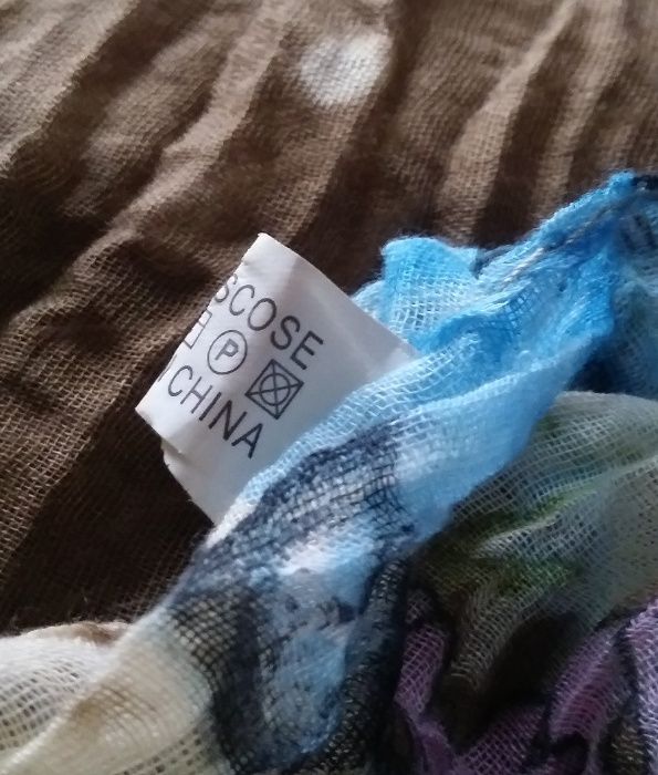 100% Wiskoza 170/110 duża kawa kwiaty niebieska róż szal apaszka chusta