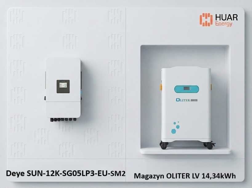 Inwerter Deye  SUN-12K-SG05LP3-EU-SM2 + Magazyn energii OLITER  NES-R48300 LV 14,34 kWh